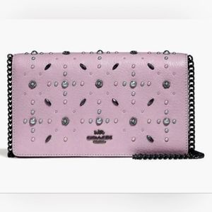 Nwt COACH 31731 Callie Foldover Chain Clutch with Prairie Rivets ice purple